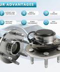Drop-In Front Wheel Hub Bearing Assembly With ABS For 2WD Chevy Tahoe Suburban GMC Yukon Silverado Sierra Escalade 6-Lug Vehicles 1999-2006 Range Part 515054 close-up showing front and side views