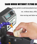 Electric Belt Sander Drill Chuck Adapter Grinder Machine With One Click Adjustment For Knife Sharpening Polishing Wood Stone Plastic Acrylic 0.6-6mm in use with wood block.