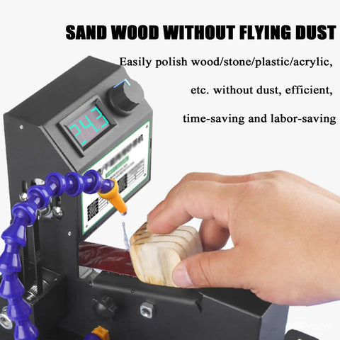 Electric Belt Sander Drill Chuck Adapter Grinder Machine With One Click Adjustment For Knife Sharpening Polishing Wood Stone Plastic Acrylic 0.6-6mm in use with wood block.