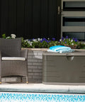 Beefy 73 Gallon Resin Outdoor Storage Deck Box Weather Resistant Brown For Patio Backyard Pool Toys Cushions Garden Tools Pool Chemicals