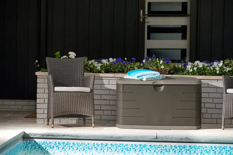 Beefy 73 Gallon Resin Outdoor Storage Deck Box Weather Resistant Brown For Patio Backyard Pool Toys Cushions Garden Tools Pool Chemicals
