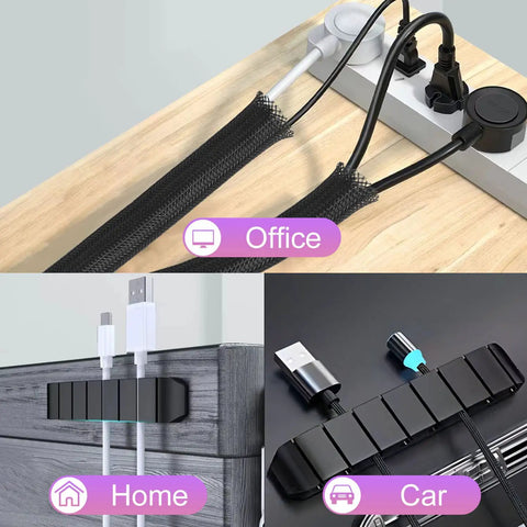 All In One Cable Management Kit For Desk Car And Office With 188 Pieces Including 60 Cable Clip Holders and Sleeves in use