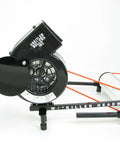 Kat 1 Indoor Roller Training Station with quiet 4.5 alloy rollers, adjustable steel frame and fork stand, shown side view