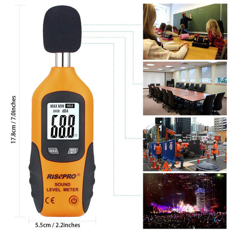Digital Sound Level Meter With Backlight 30-130 dB Range Data Hold MAX/MIN Auto Power Off Dual Ranges HT-80A in use environments