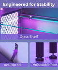 Four Tier Tempered Glass Display Cabinet With RGB Led Lighting And Music Sync featuring glass shelf and adjustable feet.