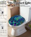 Round Toilet Seat Replacement for Bathroom with peacock design, fits standard toilets, adjustable hinges, installation video included.