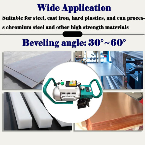 Slick Portable Electric Steel Plate Beveling Machine With Adjustable 30 To 60 Degree Angles For Weld Prep on various materials.