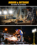 Beastly Bright 21000 Lumen LED Tri Head Work Light On Stand With IP66 Waterproof Tripod used in workshop and construction site