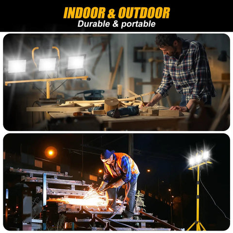 Beastly Bright 21000 Lumen LED Tri Head Work Light On Stand With IP66 Waterproof Tripod used in workshop and construction site