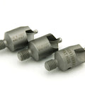 Three Piece 120 Degree Countersink Bit Set With Drill Guide Sizes 21 30 40 Self Centering Pilot Cutters Made From High Speed Steel For Precise Holes And Clean Finishes