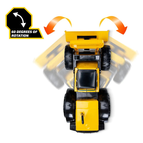 Top view of Steel Front Loader Toy Truck For Kids Ages 3 And Up, Built Tough With A Steel Frame And Sturdy Plastic, showing rotation