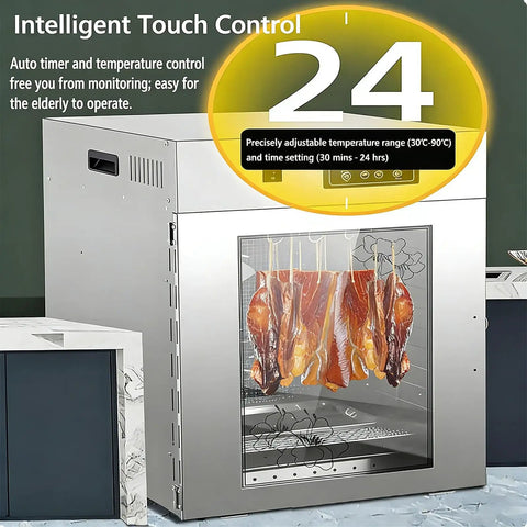 Slick Heavy Hitter 800 Watt Food Dehydrator For Homestyle Jerky And Fresh Fruit Chips with intelligent touch control display.