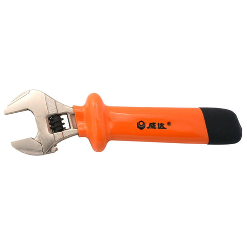 8 Inch Heavy Duty Insulated Electrician Adjustable Wrench With Cushioned Grip Nickel Plated Surface Anti Rust Finish High Voltage Up To 1000V Chrome Vanadium Steel Construction