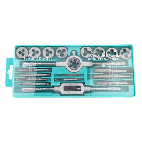 Heavy Duty 20 Piece Metric Tap Die Set With Wrench Rack For Thread Repair And Cutting M3 To M12 Bolt Rod Pipe Hand Tool Kit Ready To Go, in case