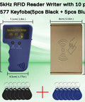 125kHz RFID Copier and Writer for T5577 EM4305 Handy Duplicator with 10 Blank Key Fobs and packaging