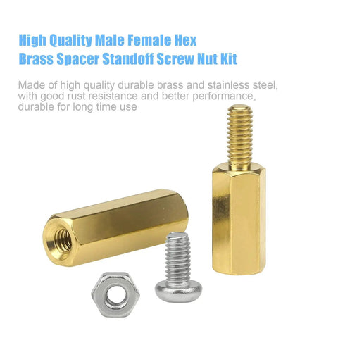 320 Piece Brass Spacer Standoff Kit With Male And Female Hex Spacers Nuts And Stainless Steel Screws For M2.5 Hardware Projects Made For Makers, DIY Friendly, 6mm 10mm 15mm 20mm Lengths, Durable Brass Finish
