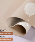 Close-up of Beige PU Leather and Suede Base, Leather Desk Pad Set With Keyboard Wrist Rest And Mouse Wrist Rest, 3 In 1 Non Slip Desk Mat