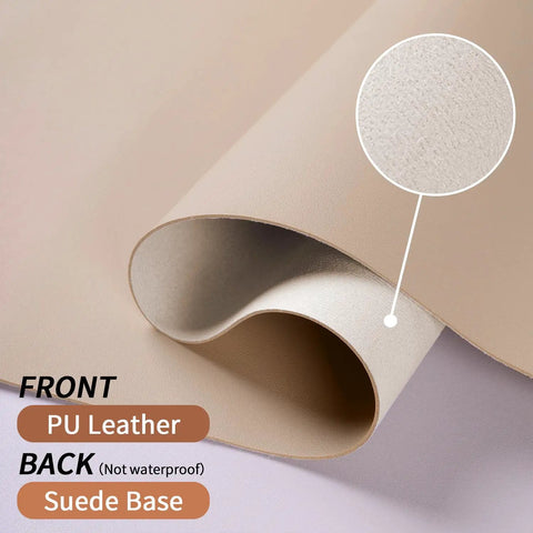 Close-up of Beige PU Leather and Suede Base, Leather Desk Pad Set With Keyboard Wrist Rest And Mouse Wrist Rest, 3 In 1 Non Slip Desk Mat