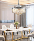 36 Inch Retractable Pendant Fandelier Ceiling Fan With Lights Remote Control, Crystal LED Chandelier Fan in dining room.