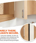 Close-up of 12 Pack No Drill Magnetic Cabinet Door Catch Set on a wooden cabinet, ultra-thin adhesive latch visible