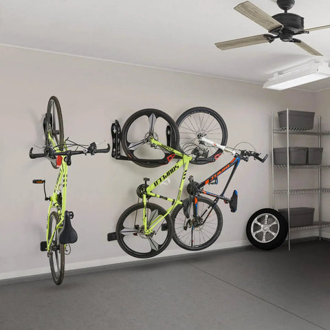 Swivel Bike Rack Set No Lift Wall Mounted Storage For Home And Garage Two Pack With Self Adjusting Receiver with bikes mounted