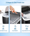 Three steps using Countertop Ice Maker With Handle Delivers 9 Bullet Ice Cubes In 6 Minutes, Up To 26 Lbs Per Day, Portable Auto Clean Machine