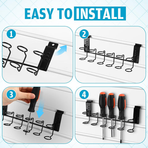 Installation guide for Six Piece Slatwall Screwdriver Holders Set With Three Styles And Two Sizes For Garage Shop And Retail Displays
