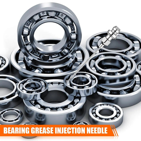 7 Piece Grease Gun Accessory Kit With 2 Grease Nozzles, showing needle tip with metal bearings for tight spaces and maintenance