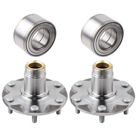 Front Wheel Hub Bearing Assembly Set For Toyota Tacoma 1995-2004 4WD, Fits 2.4L 2.7L 3.4L, Two Pack, Direct Replacement, Replaces 43521-35010 And 43502-35160, Brand New Premium Quality Wheel Hubs showing two hubs and bearings.