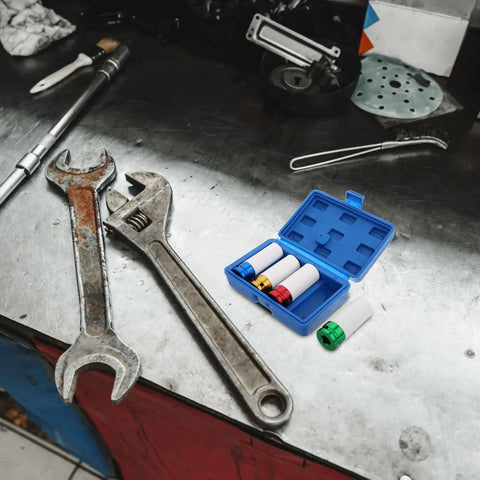 Ditch The Guesswork With These 4pc Drive Lug Nut Sockets That Protect Your Rims Like A Boss. Colorcoded set in blue case