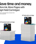 Solid 67 Ink Cartridges Two Pack Black Plus Tri Color Combo on stacks of printed pages for DeskJet and Envy printers.