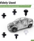 100 Pcs Car Rivets Fasteners Kit with Multi Size Bumper Retainer Clips shown with transparent car model