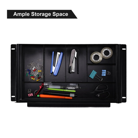 Slick Under Desk Pull Out Drawer With Lock Smooth Glide Metal Slide Organizer showing ample storage space for office supplies.