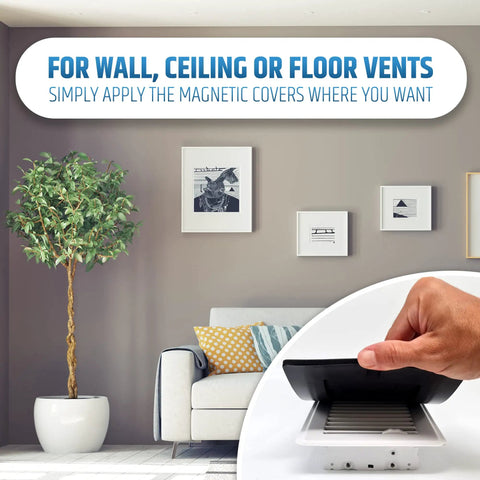 Hand placing Magnetic Vent Covers Three Pack That Will Not Fall Off Upgraded Design For Sealing Floor Wall And Ceiling Registers