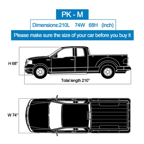 Diagram showing dimensions of All Weather Truck Cover Up To 210 Inches, Waterproof And UV Guard, fits regular cab pickups.