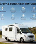 Dope 12V Tankless Water Heater Pumping Smooth Hot Flow For Your Camping Rig Using Smart Digital Thermostat Tech And 55000 BTU Muscle For Van Life Adventures features and benefits highlighted with an RV.