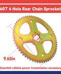 60T 6 Hole Steel Rear Chain Sprocket Replacement For 420 Chain shown with dimensions and description text
