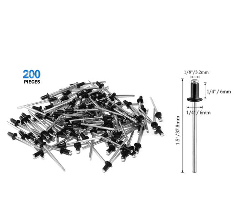 Black Aluminum Blind Rivets Set 100 Pcs One Eighth By One Quarter Inch Grip For Marine Boat Kayak DIY Repairs Durable Fastening