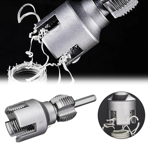 4 In 1 Water Pipe Threading Tool Dual-Function Drill Bit Cutter For Pvc Ppr And Mpp Pipes Threader Kit For Plumbing And Home Repair Projects Silver, alloy steel pipe threading bit cutting plastic pipe shavings