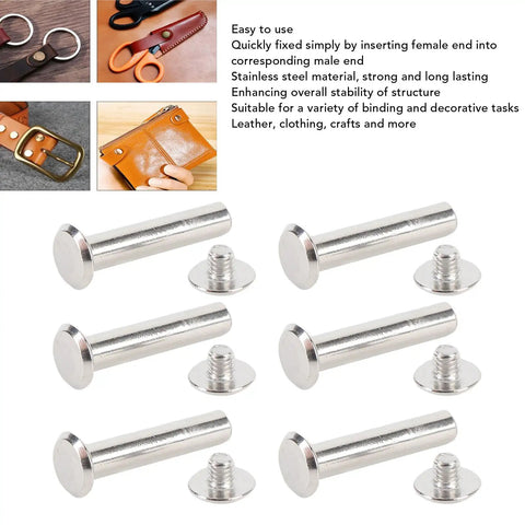 30 Sets M4 Stainless Steel Rivets And Screws Kit Pro Grade Fasteners For Leather Binding And Decorative Projects flat view