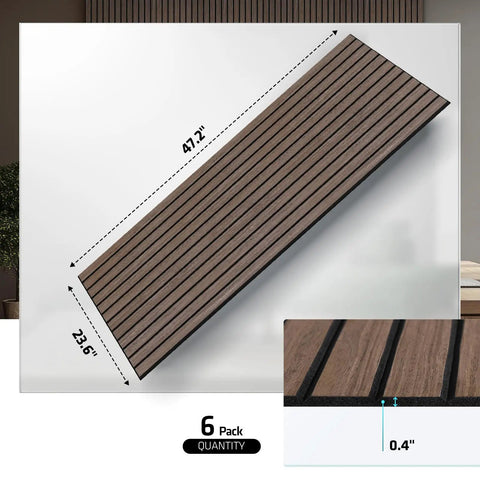 6 Pack Acoustic Wall Panels Deep Walnut Sound Proof Panels To Mute Room Noise And Boost Studio Vibes Flexible Wood Look Surface Easy To Trim And Bend For Top Shelf Sound Quality, dimensions 47.2" x 23.6" x 0.4".