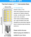Two Pack E17 Refrigerator Light Bulbs 3.8W, 100-265V, Daylight White 5000K with dimensions and base details