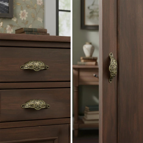 Set Of 10 Cup Pull Handles Shell Shape With Mounting Screws For Cabinets Cupboards Drawers And Dressers In Antique Brass Zinc Alloy