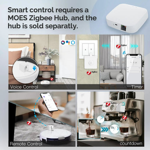 Voice, timer, remote, and countdown control of Zigbee Fingerbot Plus No Wiring Switch Smart Button Pusher With Touch Control displayed.