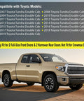 Toyota Tundra Double Cab pickup truck compatibility list for 2007-2019 beside schematic diagram of door weather strips.
