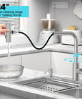 Top Tier Kitchen Sink Faucet Featuring A Smooth Pull Down Sprayer Integrated Soap Dispenser And Heavy Duty Brushed Finish for 360° cleaning.
