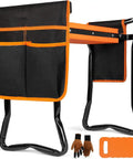 Gardening Bench Kneeler And Seat Folding Garden Chair All In One Multifunctional Kneeling Stool With Tool Bags On Both Sides, Orange 16 Inch Durable