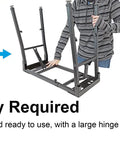 Person folding adjustable platform keyboard stand with steel frame and foam pads, height 25 to 33 in, width 28.1 to 43 in, swivel feet.