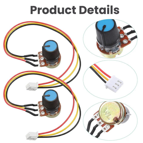 10K Linear Taper Rotary Potentiometer Pack with Knurled Shaft 3 Terminals Prewired XH2.54 3 Pin Cable and Knob Cap