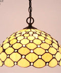 Tiffany Style Cream Amber Bead Stained Glass Pendant Light Fixture, 12 Inch Wide Shade, chain detail, S005 Series